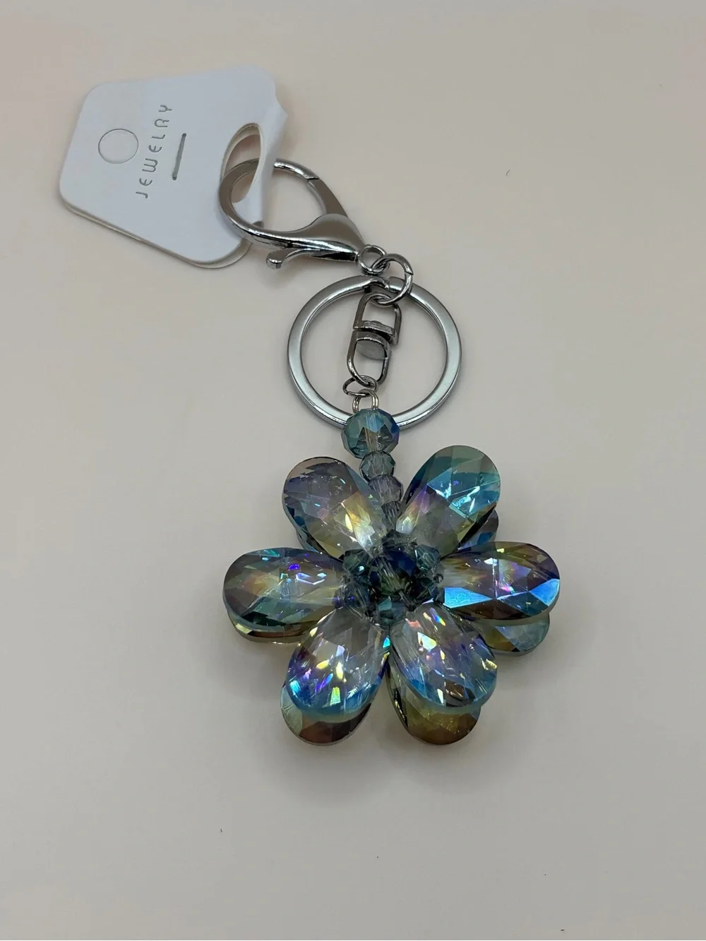 Dazzling Iridescent Crystal Flower Keychain